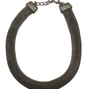 Silver Tone Metal Mesh weave Necklace Choker Chain Vintage